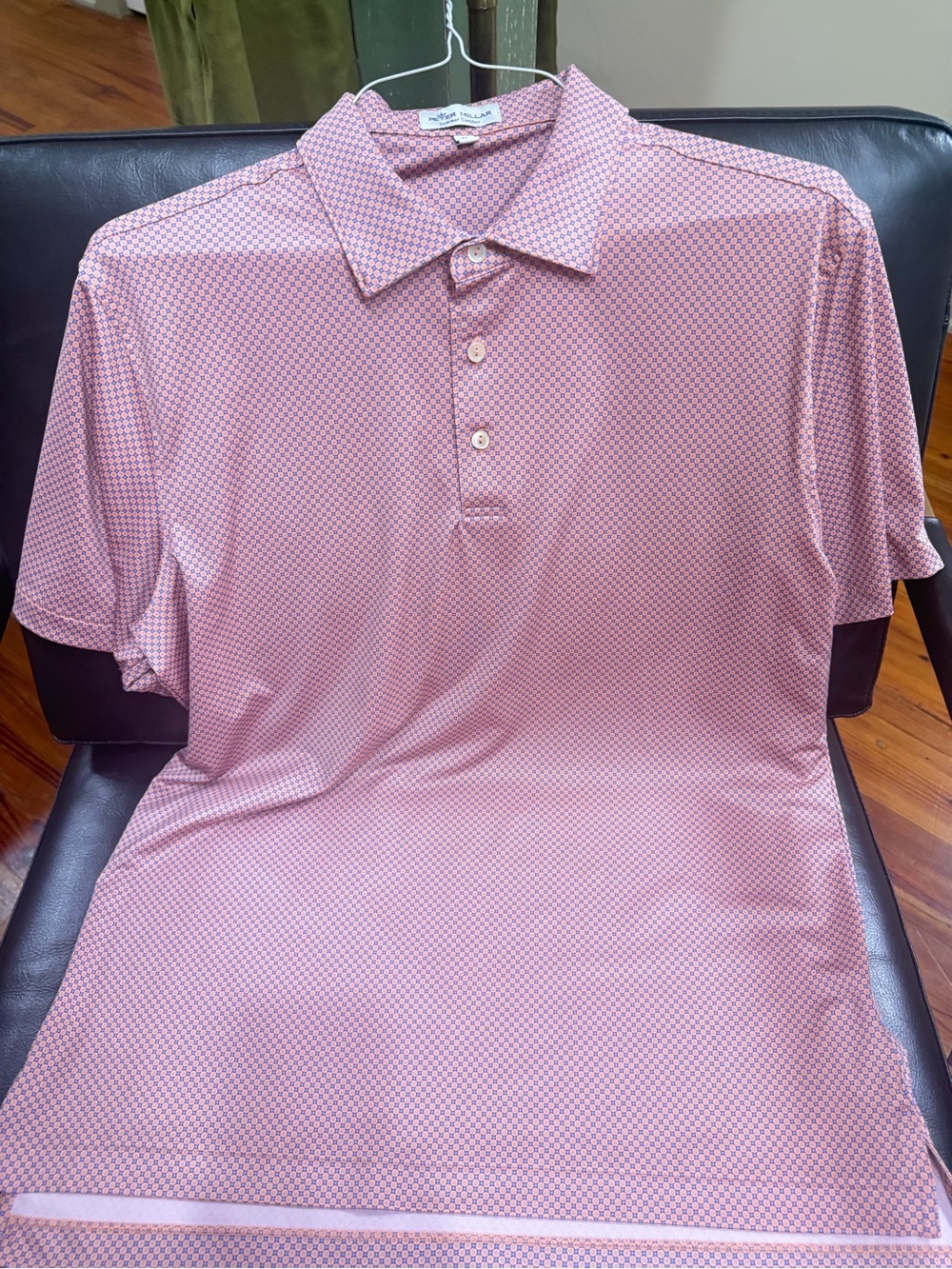 Peter Millar Orange and Blue Micro-Pattern Polo